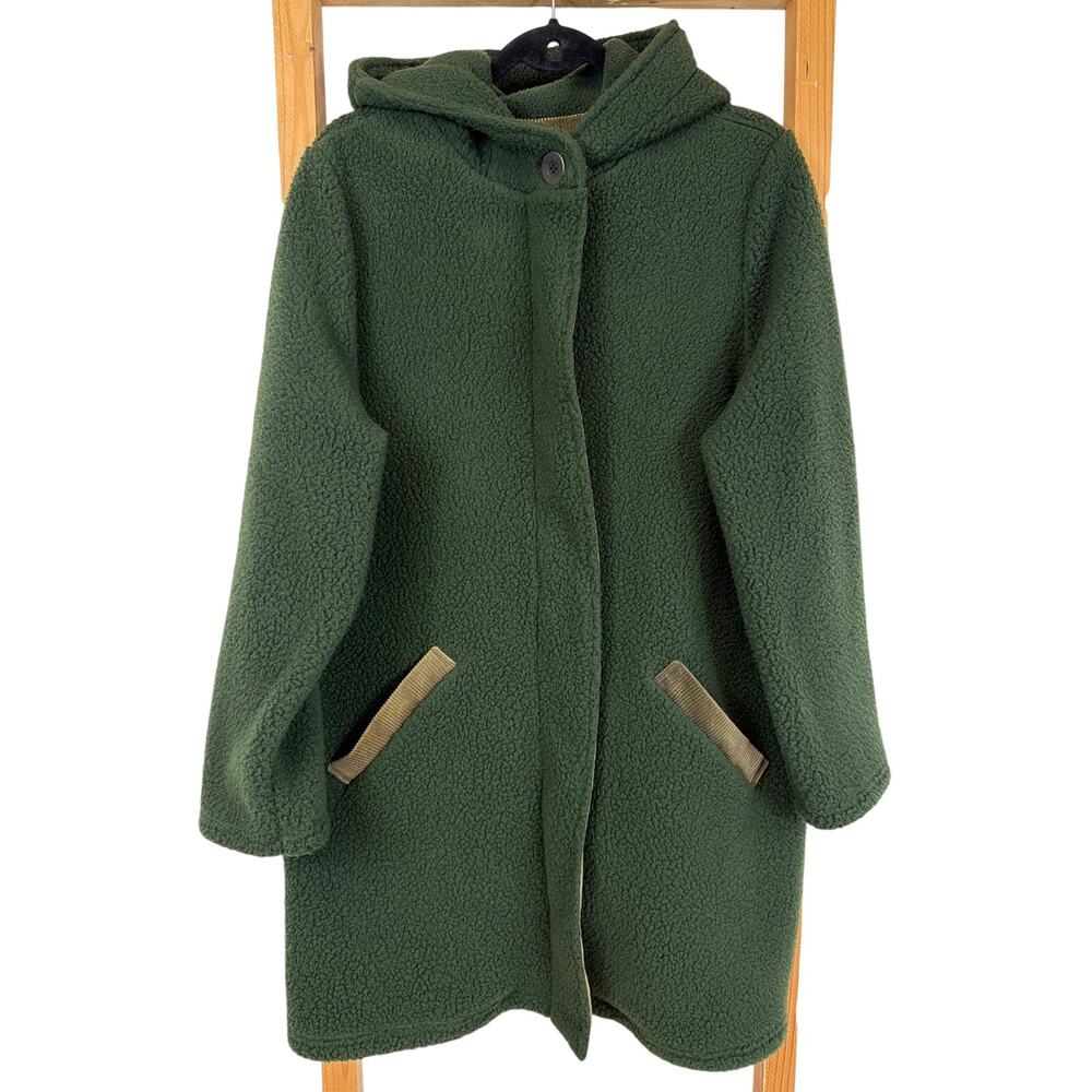 Dakini Polartec Green Sherpa Hooded Long Coat Corduroy Trim USA Size M